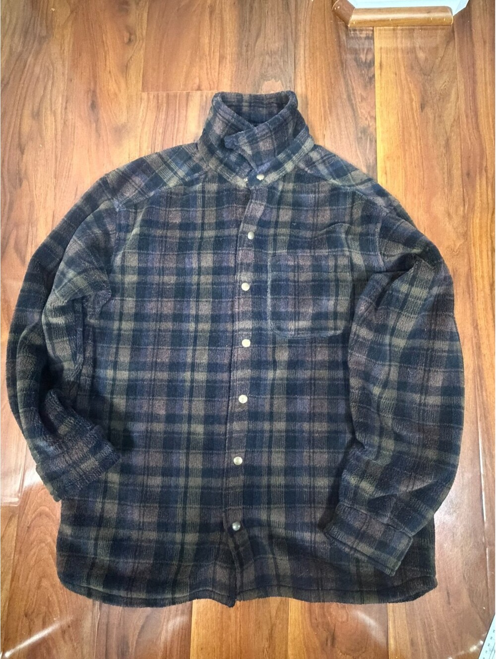 KUHL Alf USA Sherpa Lined Shirt Jacket Mens Size M Brown Plaid Flannel Snap USA